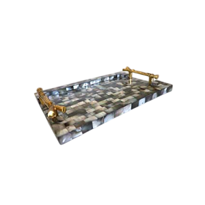 Plateau de service artisanal de luxe en nacre, élégant, blanc crème, avec incrustation de coquillages, plateau ottoman pour la maison, plateau décoratif pour cadeaux - Product Image 5