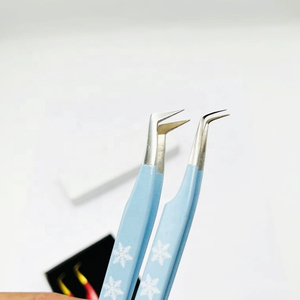 <b>Light</b> Blue Snowflake Eyelash Tweezers Stainless Steel Precision Smooth Tip Curved Set Stainless Steel Lash Tweezers for Eyelash - Product Image 1
