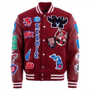 Manufacturer Red Varsity Jacket Custom Letterman <b>Baseball</b> Bomber Women's Streetwear Vintage Embroidered Patch Mesh Front 3D - Product Image 1