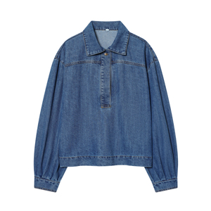 Denim Blue Turn Down Collar <b>Button</b>-Up Long Sleeve Regular Fit Casual Vintage Breathable Quick Dry Women's <b>Jeans</b> Tops - Product Image 1