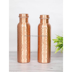 Smooth polished copper <b>water</b> <b>bottle</b> with seamless body for ayurvedic detoxification immunity and skin health support - Product Image 6