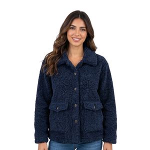 Chaqueta de Felpa Suave de Primera Calidad, Color Azul Marino, Cierre de Botones, Manga Larga, Bolsillos con Parches - Product Image 1