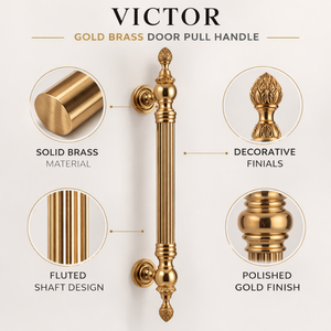 Poignée de porte d'entrée en laiton de designer Victor |   Poignée de porte moderne de luxe avec embouts cannelés |   Matériel architectural pour hôtel - Product Image 3