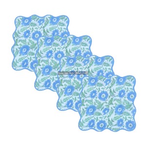 Dinner Scallop Napkins <b>Wood</b> <b>Block</b> Print Customizable Square Embroidered Scallops Mix Match Indian Floral Hand <b>Block</b> Printed - Product Image 1