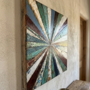 DIVADI Mosaico Decorativo de Pared con Forma Cuadrada de Madera de Barco Reciclada, Estilo Art Deco Náutico, 5 cm de Grosor, Diseño de Sol - Product Image 5