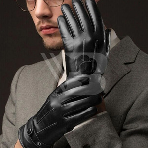 Customized <b>Black</b> <b>Touch</b> Screen Leather Driving Gloves for Casual Daily Use Outdoor Travel From Pakistan - Product Image 3