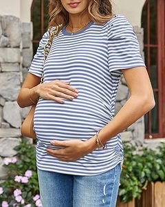 Camiseta de Lactancia para Embarazadas y Maternidad, Precio de Fábrica, Rayas, Manga Corta, 100% Algodón, Personalizable - Product Image 2
