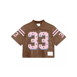 Maillot de football surdimensionné à manches courtes pour homme, marron rose, imprimé numéro 33, col en V, style sportif, longueur courte, tissu en maille respirant - Product Image 1