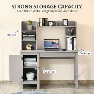 Modern Home Office Desk in Light Grey with Wooden Bookshelves Cabinet and <b>Study</b> <b>Table</b> Computer Desk with Storage Shelves - Product Image 5