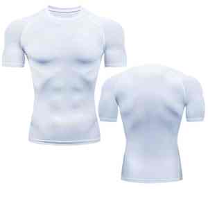 Camiseta Deportiva de Compresión para Hombre, Corte Ajustado, Cuello Redondo, Manga Corta, Transpirable, Spandex/Poliéster, Estilo Urbano, 220 Gramos, Color Sólido - Product Image 2