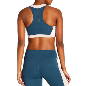 Ensemble de sport color block simple avec soutien-gorge et leggings à logo frontal, vert sarcelle, rose, blanc, taille haute, tenue de yoga et d'entraînement pour femme - Product Image 5
