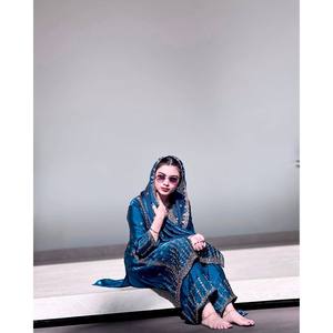 Party Wear Solid Woven Satin 3-Piece <b>Top</b>-Bottom and Dupatta Set with <b>Sequins</b> Embroidery Work XL Size - Product Image 6