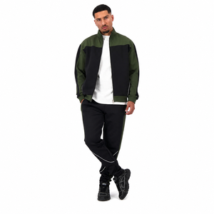 Ensemble de survêtement zippé color block pour homme, manches longues, col montant, pantalon de jogging décontracté, respirant, en polyester et coton, pour l'automne - Product Image 1
