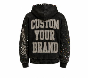 Ensemble sweat à capuche et pantalon en jean noir personnalisé, style streetwear vintage, avec broderie graphique vieillie, survêtement assorti unisexe tendance - Product Image 4