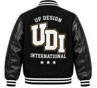 Veste universitaire en cuir noir sur mesure, veste de baseball brodée, veste bomber streetwear premium