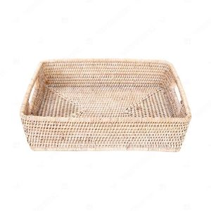 CROSSWEAVE Rectangle Bathroom Tray Countertop Rattan Tray Home Décor <b>Square</b> Tray Built-In Handles - Product Image 6