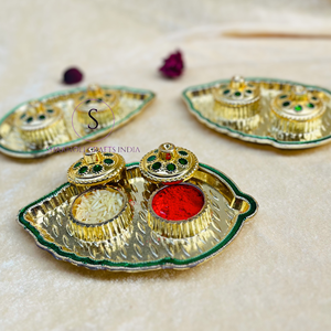 Assiette artisanale festive Shagun pour Kumkum Chawal, idéale pour la Puja, Thali indien, cadeaux religieux de mariage - Product Image 6