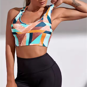 Vibrant Geometric Pattern Print Sports Bra for Women High Support <b>Padded</b> Fitness Crop Top - Product Image 1