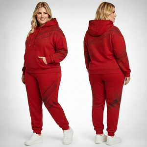 Ensemble de survêtement à capuche grande taille pour femme, imprimé, pull à capuche et pantalon de jogging, ensemble 2 pièces, tenue d'hiver pour femme, ensemble de survêtement en molleton français - Product Image 1
