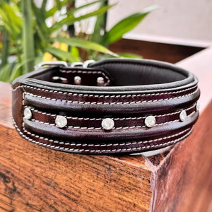 Genuine Leather Braided Studded Brown Dog Collar Adjustable Soft <b>Padding</b> Luxury Dog Collar Thick Western Real Cowhide Dog Collar - Product Image 2