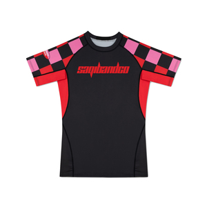 เสื้อแรชการ์ดแขนยาวสีดำ UPF50+ ลายตารางแดงชมพู พร้อมโลโก้ด้านหน้า สำหรับผู้ชาย ผ้าโพลีเอสเตอร์แห้งเร็ว เหมาะสำหรับเล่นกีฬา - Product Image 5