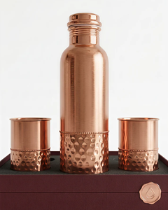 Copper Water Bottle Hammered Finish Screw-On Lid Leakproof Reusable Travel <b>Mug</b> Unisex Luxury Design Single Wall 250ml - Product Image 2