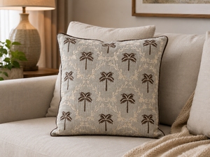 Luxury 100% Linen Embroidered <b>Cushion</b> <b>Cover</b> with Scalloped Edge | Premium Decorative Throw Pillow <b>Cover</b> - Product Image 3