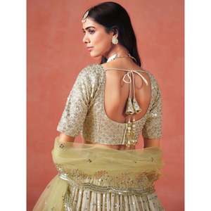Sparkling Yellow <b>Sequins</b> Georgette <b>Plus</b> <b>Size</b> Wedding Lehenga Choli - Product Image 3