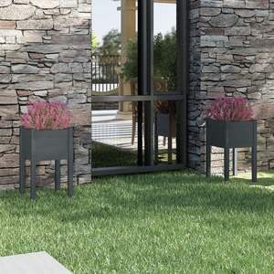 Juego de 2 Macetas Duraderas de Madera de Pino Sólido Gris para Jardín, Medianas - Product Image 1