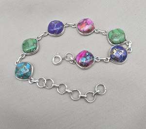 Pulsera de tenis de lujo turquesa, chapada en oro de 14K, con gemas multicolor, joyería étnica para mujer, venta al por mayor OEM - Product Image 3