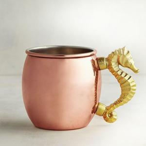 100% <b>Copper</b> Beer Mugs With Gold Seahorse Handle Dishwasher Safe Eco Friendly Mug Reusable Water Resistance Mug For Parties - Product Image 1