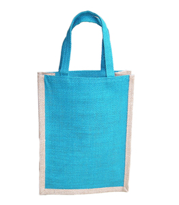 Sac de courses en jute turquoise LOWELLCRAFT avec bordure blanche et poignée supérieure pour le transport de vin, taille moyenne - Product Image 4