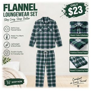 <b>Flannel</b> Loungewear Set <b>Men</b> Plaid Sleepwear Long Sleeve Shirt Flanned Pants Comfortable Warm <b>Pajamas</b> Full Length Night Dress - Product Image 1