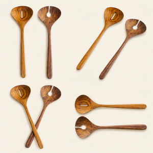 Eco-Friendly Hand-<b>Carved</b> Teak Wood Salad Server Set of 2 Long Handle Serving <b>Spoon</b> and Fork for Modern Farmhouse Kitchen - Product Image 2