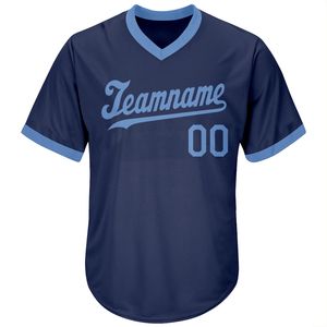 Camiseta de Béisbol Personalizada con Cuello en V, Azul Marino, Manga Corta para Hombre, Nombre del Equipo Impreso, Ropa Deportiva de Poliéster que Absorbe la Humedad - Product Image 4