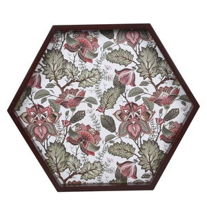 Plateau de service hexagonal orné à motifs floraux mogols, plateau décoratif en bois pour commande en gros - Product Image 5