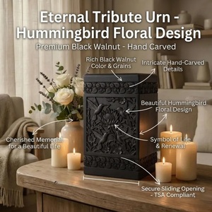 Hand Carved American Style Durable Wooden Cremation Urn for Pet Deer Fish Hunting Theme Eco-Friendly <b>Memorial</b> <b>Box</b> - Product Image 5