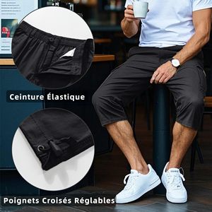 Pantalones Cortos Deportivos Cargo Negros para Hombre con Paneles de Ventilación y Tela Antitranspirante, Lona 100% Poliéster, Cintura Elástica - Product Image 4