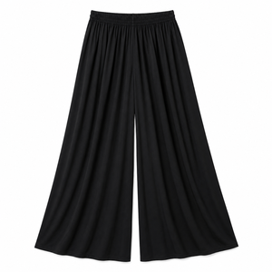 High <b>Waist</b> Wide Leg Pants <b>Elastic</b> <b>Waist</b> Full Length Solid Color Casual Women's <b>Trousers</b> Summer Loose Fit Crepe Fabric - Product Image 2