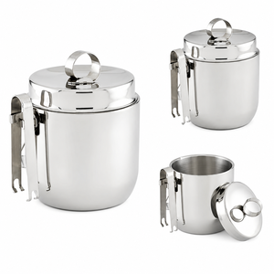 Seau à glace en acier inoxydable martelé avec poignées en nacre, refroidisseur à vin isolé, seau à champagne avec couvercle et pince - Product Image 5