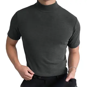 T-shirt personnalisé pour hommes T-shirt à col roulé de couleur unie à manches courtes de 300 g/m² T-shirt à col montant et coupe ajustée pour hommes