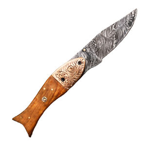 Cuchillo Plegable de Acero de Damasco Hecho a Mano, Cuchillo de Bolsillo de Damasco para Acampar al Aire Libre, Cuchillo Plegable de Damasco Personalizado - Product Image 1