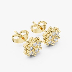 Pendientes de Oro Amarillo de 9K con Diamantes Cultivados en Laboratorio de 0.31CT, Diseño de Racimo de Flores, Corte Brillante Redondo, 7 Piedras, Joyería Fina al por Mayor - Product Image 6
