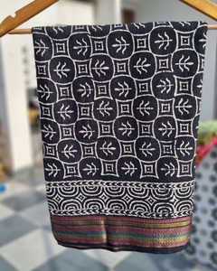 Hand Block Print Zari Border Leaf Pattern Beach Cover Women Boho Wrap Indian <b>Sarong</b> Lightweight Wholesale Resort Wear - Product Image 3