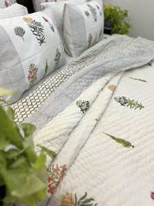 Beautiful Hand-block <b>Printed</b> <b>Botanical</b> Floral Jaipuri Cotton Dohar / Quilt Set | Reversible Light AC Blanket With Covers - Product Image 2