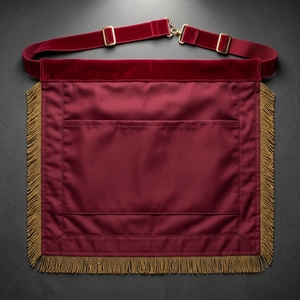 Tablier maçonnique classique personnalisé en velours blanc et rouge, avec broderie 3D, franges dorées, gland, badge, épingle de sûreté, motifs carrés et triangulaires - Product Image 5