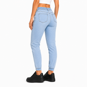 High Quality Women <b>Denim</b> Jeans High Elastic Drawstring Waist Cuffed Ankle <b>Stretch</b> <b>Denim</b> Trousers Casual Washed <b>Denim</b> Jeans - Product Image 4