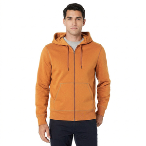 Sweat-shirt à capuche zippé pour homme, couleur orange, coupe classique, style décontracté, couleur unie, en coton tricoté, pour l'automne - Product Image 6