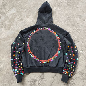 Oversized Full Zip Hoodie Multicolor Large Gemstone Sleeve <b>Rhinestone</b> Streetwear <b>Rhinestone</b> <b>Jacket</b> - Product Image 2
