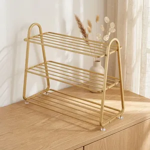 3 Tier Iron <b>Shoe</b> <b>Rack</b> Golden Metal <b>Shoe</b> Organizer Large Capacity <b>Storage</b> Shelf for Home Hotel Entryway - Product Image 6